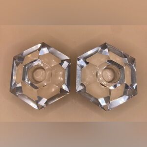 A Pair of Crystal Hexagonal Candle Holders